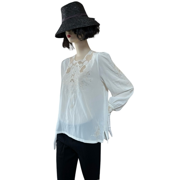 NWT Vintage Women Blouse Montare Crochet Lace Shirt Long Sleeve Button Back Top - Picture 4 of 8